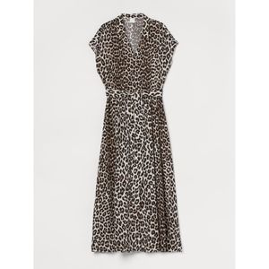H&M Leopard Cheetah Print Tie Waist Collared Midi Maxi Shirt Dress